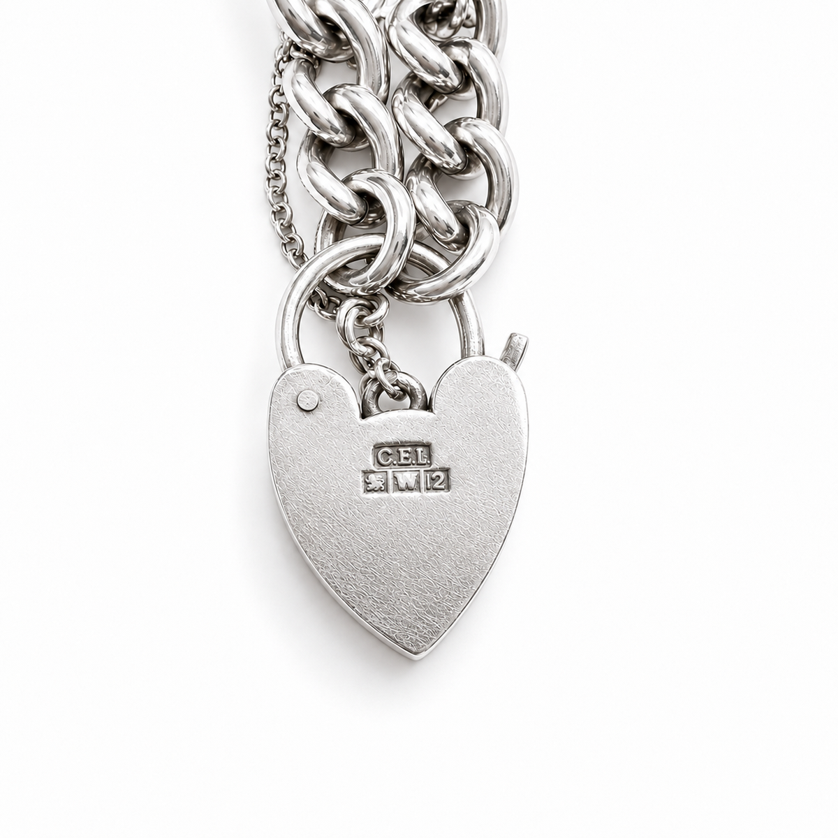 Antique Sterling Silver Heart Padlock Bracelet