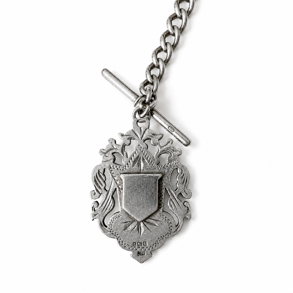 1900s Sterling Silver Albert Chain with Two Fobs