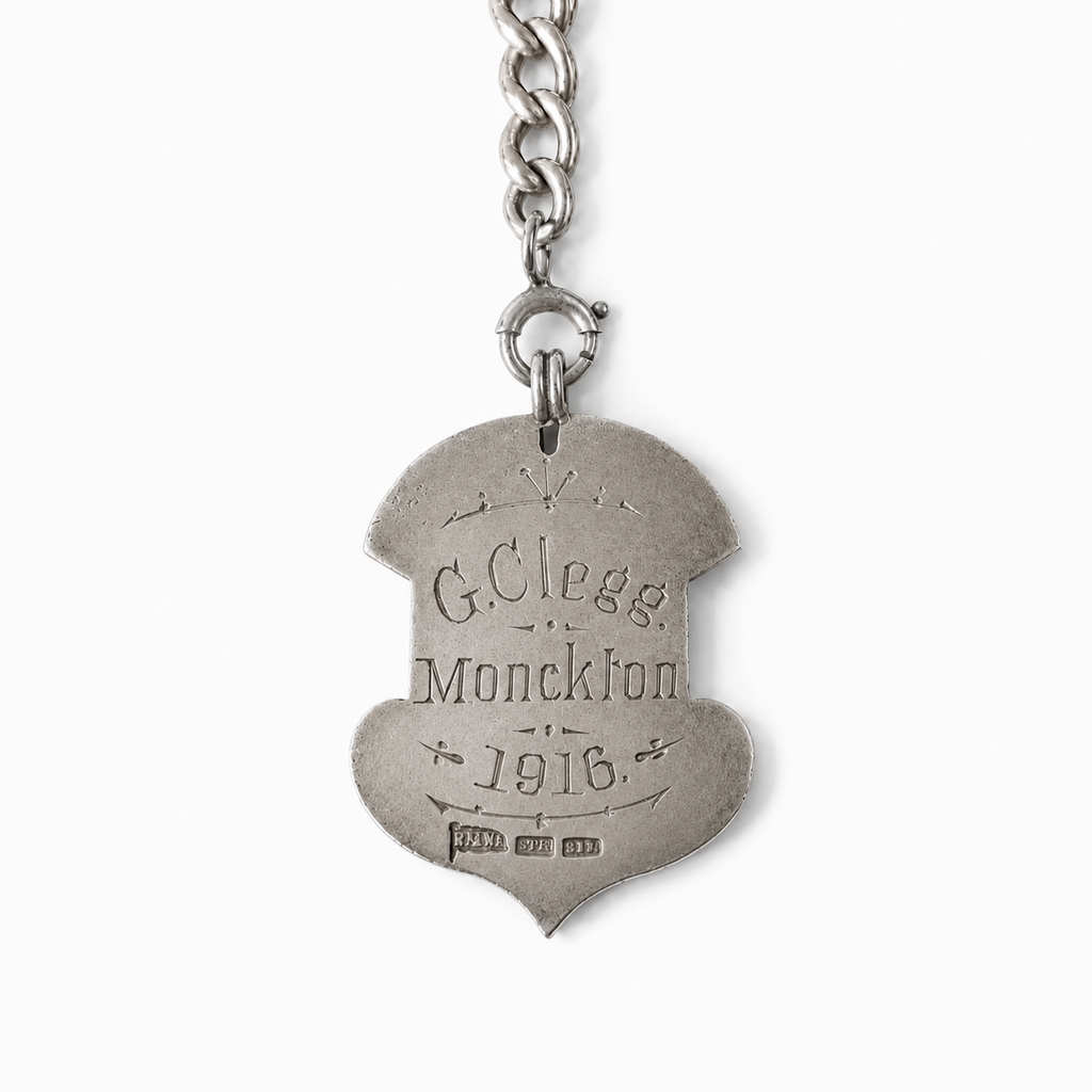1900s Sterling Silver Albert Chain with Two Fobs