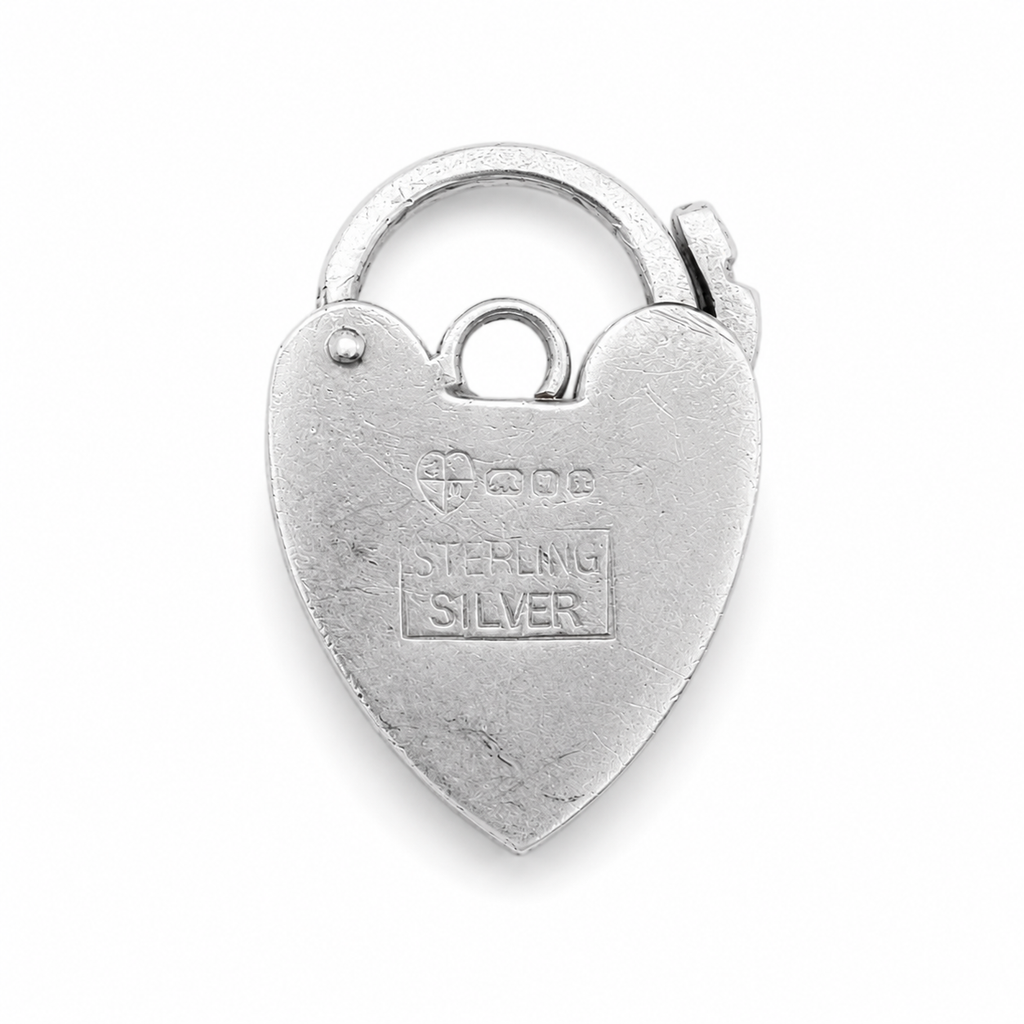Vintage English Sterling Silver Gate Bracelet with Heart Padlock