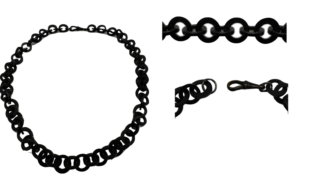 1870s Victorian Vulcanite Black Mourning Chain