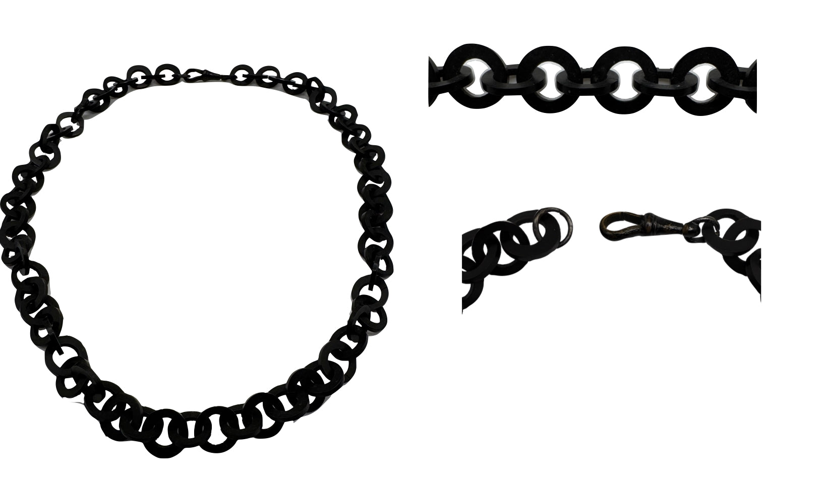 1870s Victorian Vulcanite Black Mourning Chain