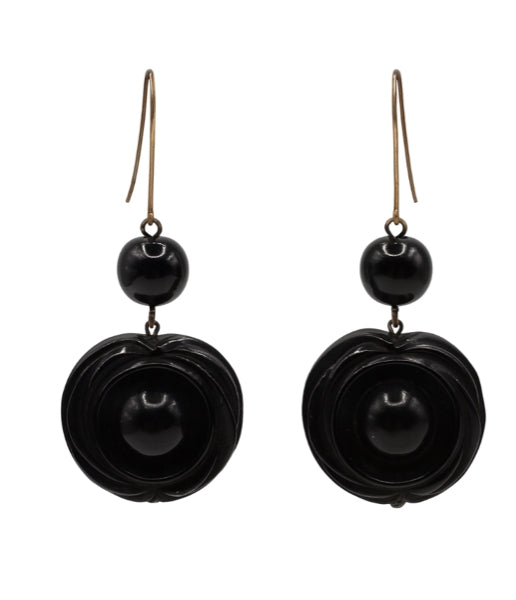 Victorian Carved Jet Earrings