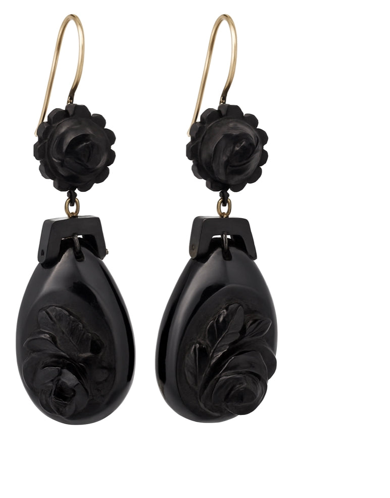 Victorian Carved Jet Earrings