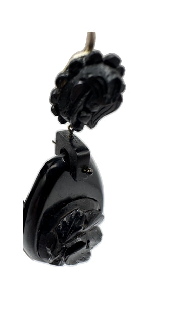 Victorian Carved Jet Earrings